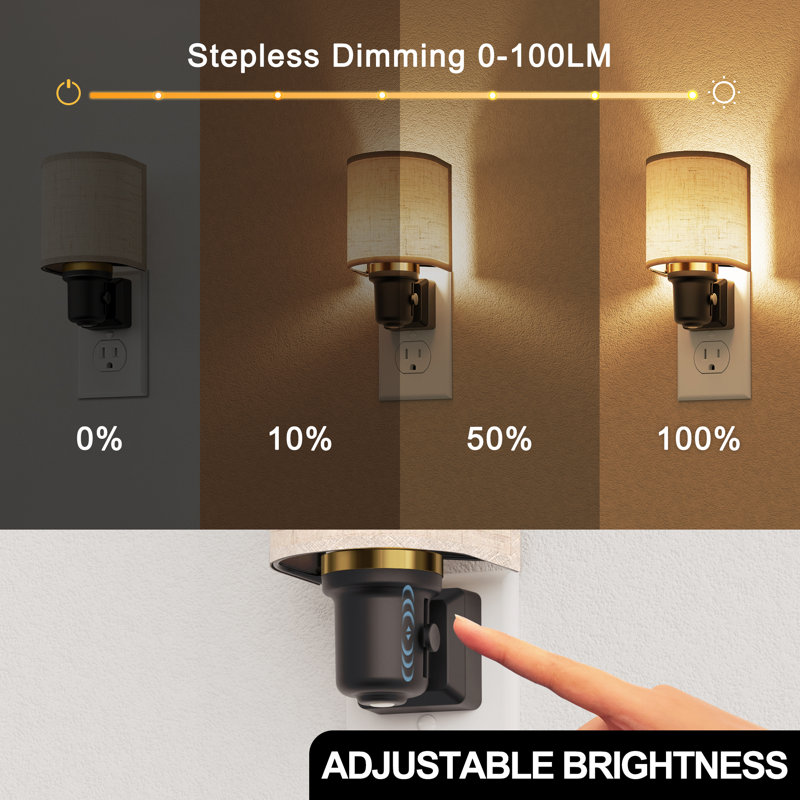 Dimmable Plug In Night Light Dusk To Dawn, 3000K LED Wall Sconce For Nightstand