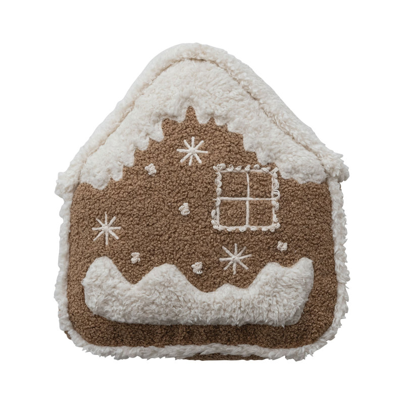 Bouclé & Sherpa Gingerbreadhouse Shaped Pillow
