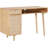 Modern Desk With Storage, Natural Rattan Table With Square Webbing And Gold Accent Knobs, Natural Brown