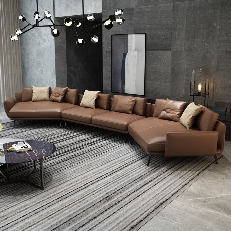 Venere Modular Sectional, Russet Brown Genuine Leather, 33" H x 159.5" W x 53.5" D