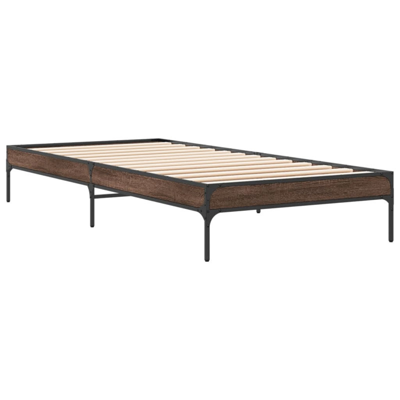 Vidaxl Bed Frame Metal, Brown Oak, Small Single (2'6)