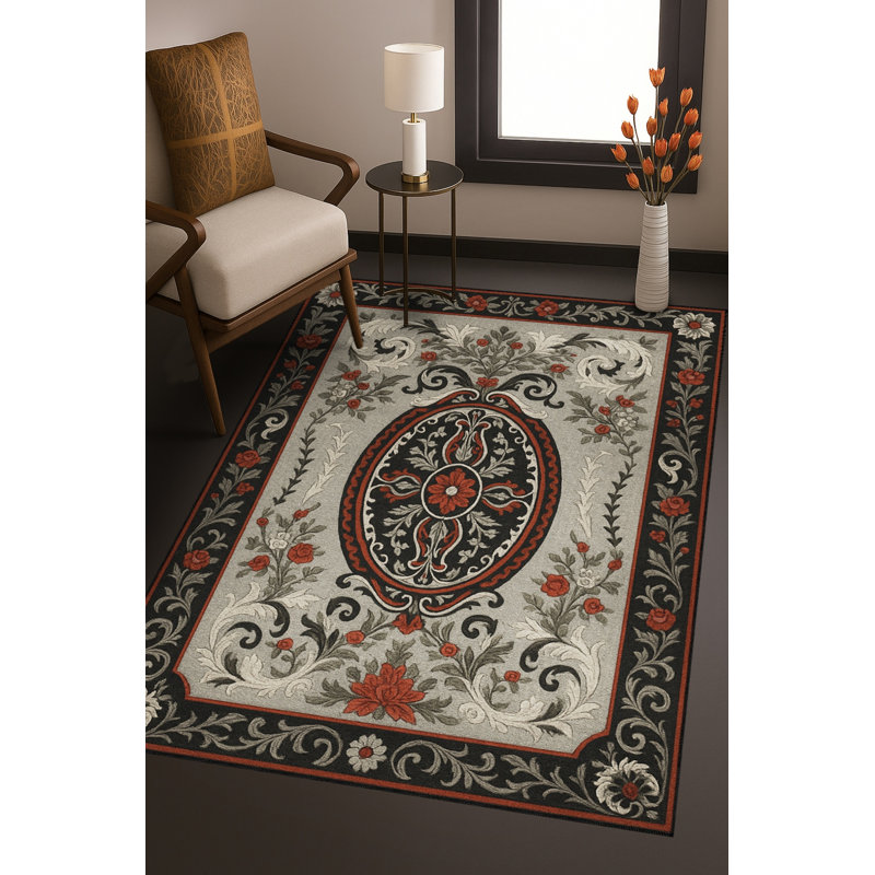 Tapis gris tissé traditionnel Mosso, 2 pi 6 po x 4 pi 11 po