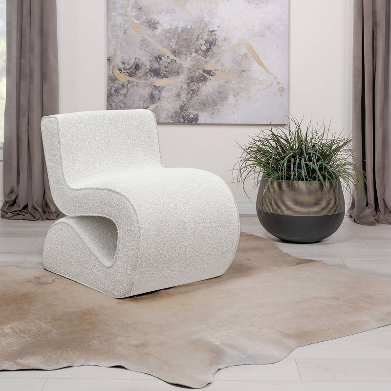 Chaise courbée sans accoudoirs Austin Boucle, Crème