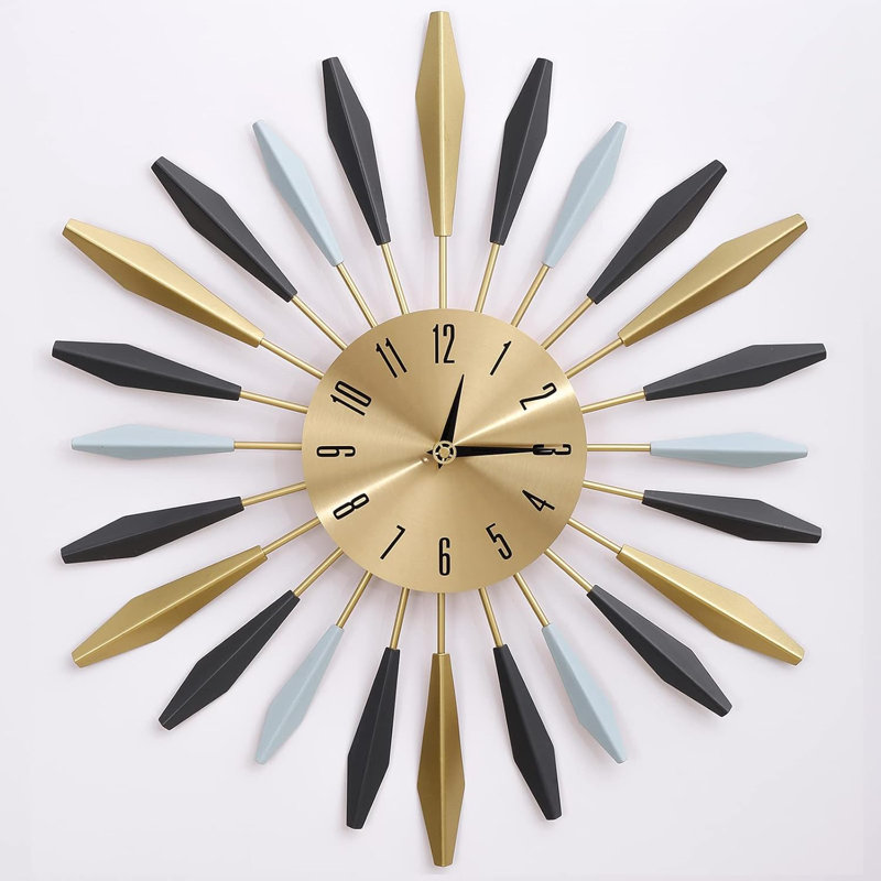 Grande horloge murale moderne en métal avec mouvement à quartz silencieux pour la maison et le bureau