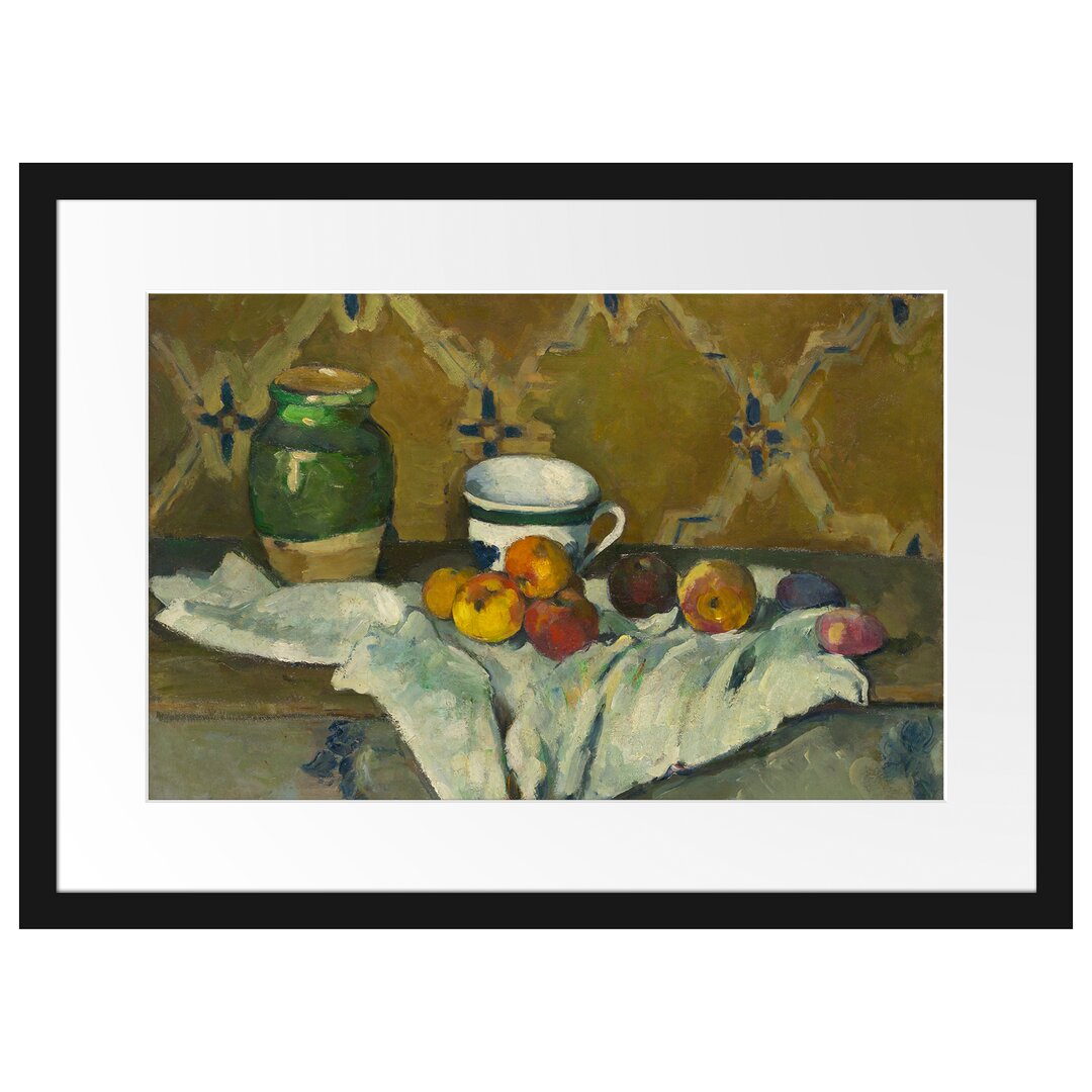 Gerahmter Kunstdruck Still Life with Jug Cup and Apples von Paul Cezanne