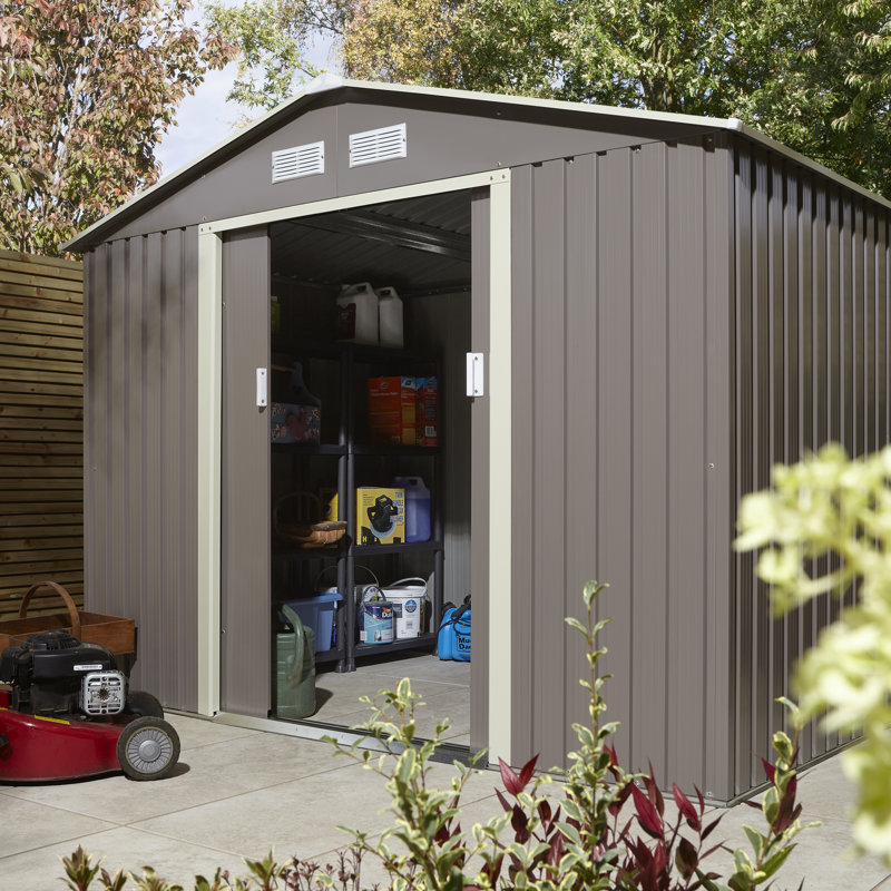 Rowlinson Trentvale 8x6 Metal Apex Shed, Light Grey