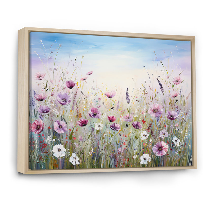 Fleurs sauvages Meadows III - Art mural champ de fleurs, H 34 po x l 44 po x P 1,5 po, Cadre naturel flottant