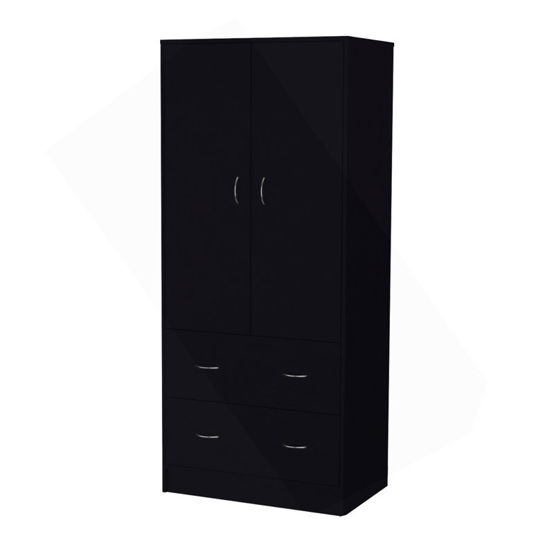 Armoire-penderie Wenden avec 2 tiroirs, 2 portes, beaucoup de rangement et une tringle, Noir