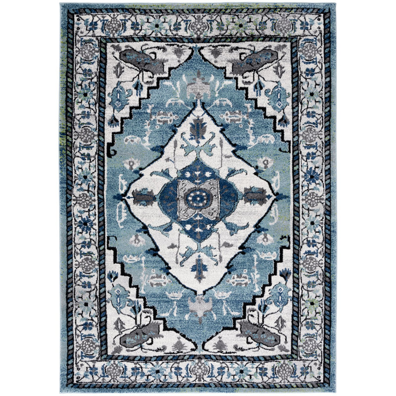 Tapis bleu-vert / ivoire Evanoff 261, Rectangle 5 pi 3 po x 7 pi 6 po