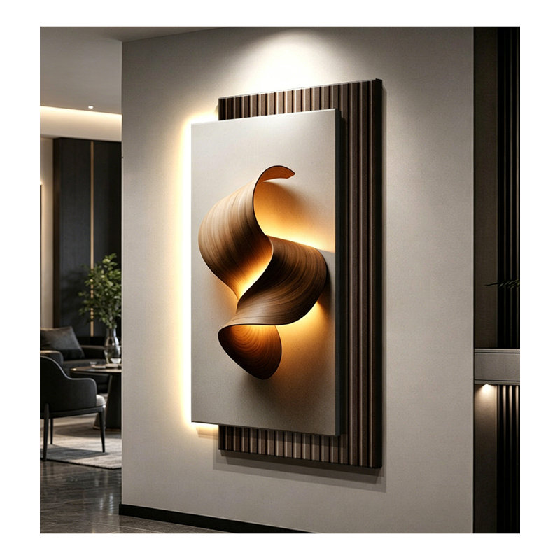 Art mural moderne moderne en grès 3D avec lumière DEL