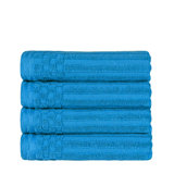 Kleiman Cotton Highly Absorbent Solid and Checkered Border Hand Towel Set