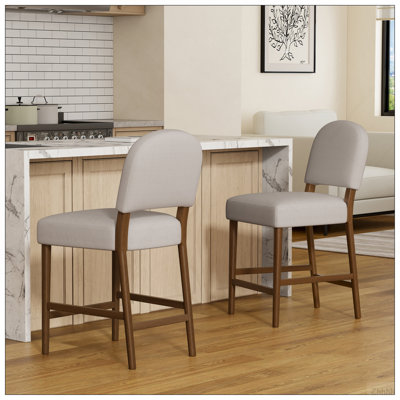 Tabouret de bar 26 po en bois d'hévéa gris clair et bois d'hévéa, niveleur de sol réglable, siège spacieux pour îlot de cuisine (gris clair, ensemble de 2)