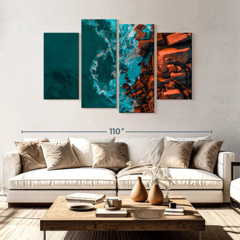 Paysage marin turquoise, H 54 po x l 84 po