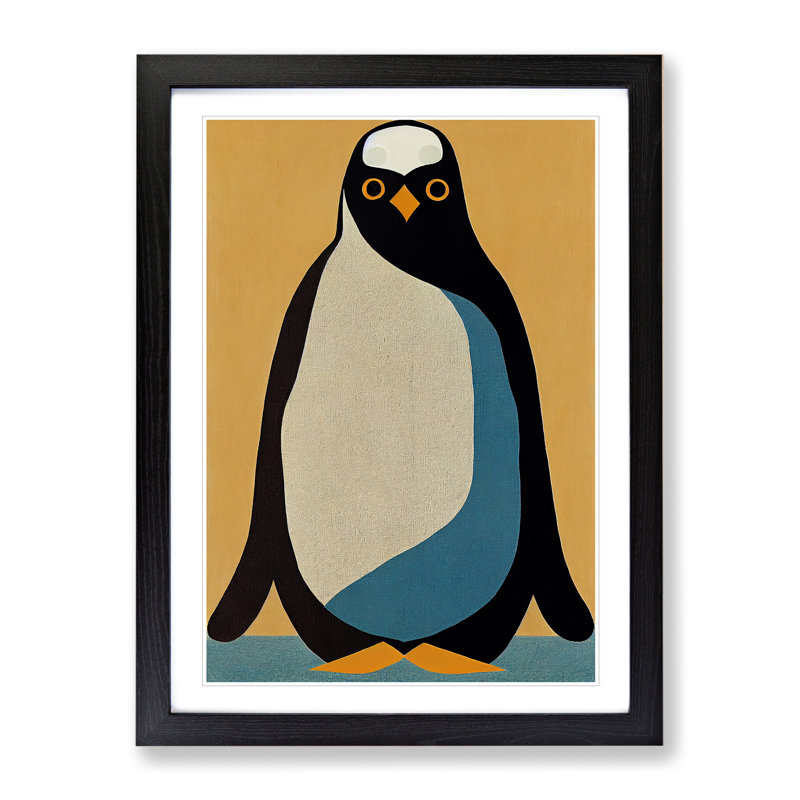 Retro Penguin No.3 - Framed Print, Black Framed, 46cm H x 34cm W x 2cm D