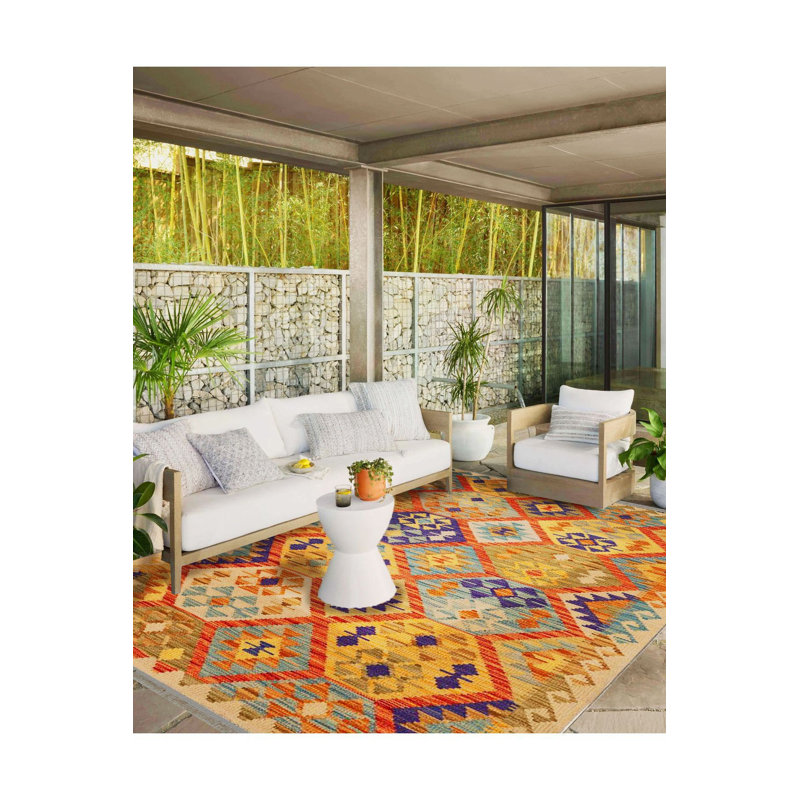 Tapis décoratif tissé à motif traditionnel multicolore lavable à la machine