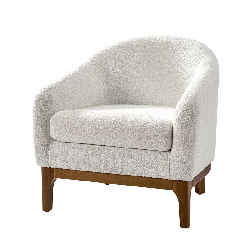 Joseph Modern Boucle Armchair Chair with Barrel Back, Ivory