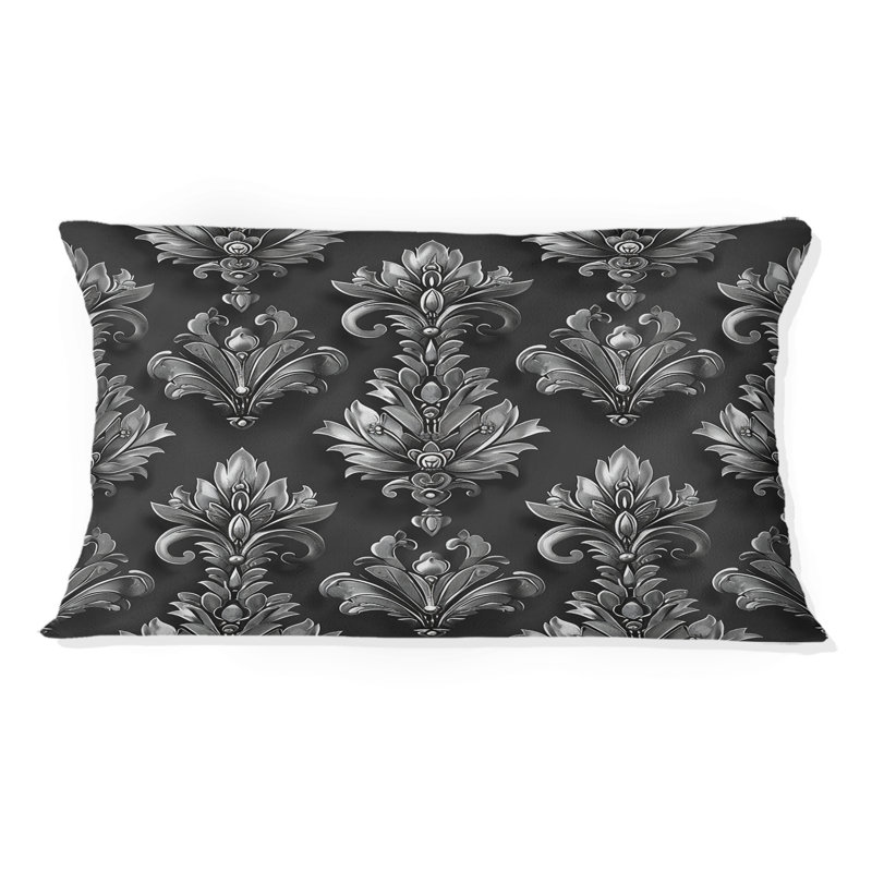 Imprimé damassé noir et argent noir II - Coussin lombaire traditionnel
