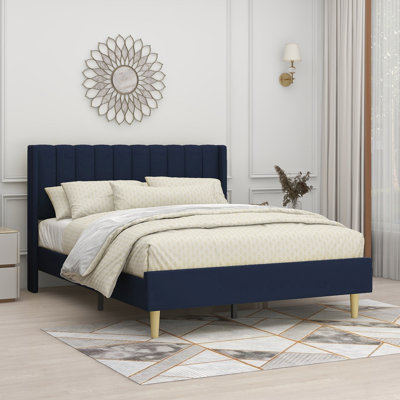 Eriksay Low Profile Upholstered Platform Bed with Wingback Headboard