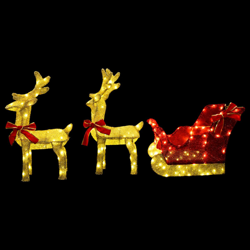 3D Christmas Reindeer with Sleigh LOVIISA LED Reindeer Decoration, Gold Fabric