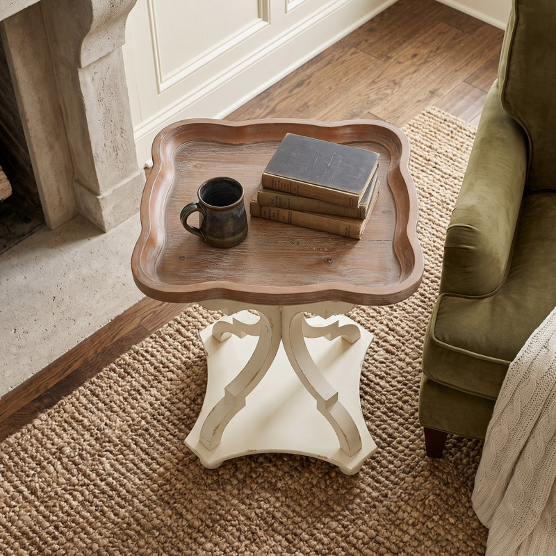 Table de bout en faux bois Calhoun, Plateau en bois / base blanche