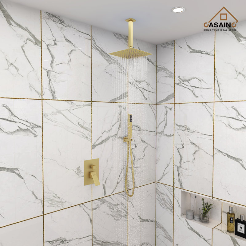 Brushed Gold Large Square Dual Rain Shower System with Handheld