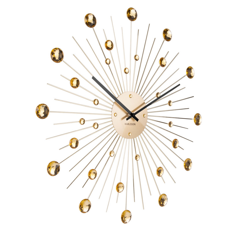 Sunburst Metal Wall Clock, Large, Gold/Black