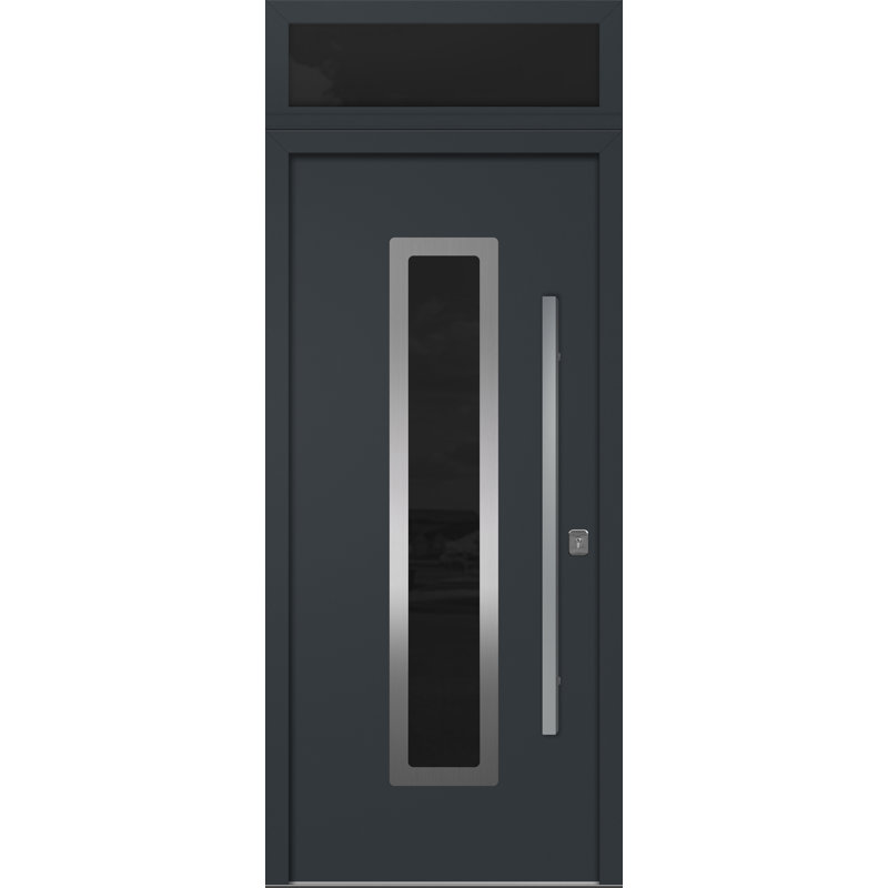 Porte d'entrée moderne en acier 36 po x 80 po Inox, Gris, S'ouvre à gauche vers l'intérieur