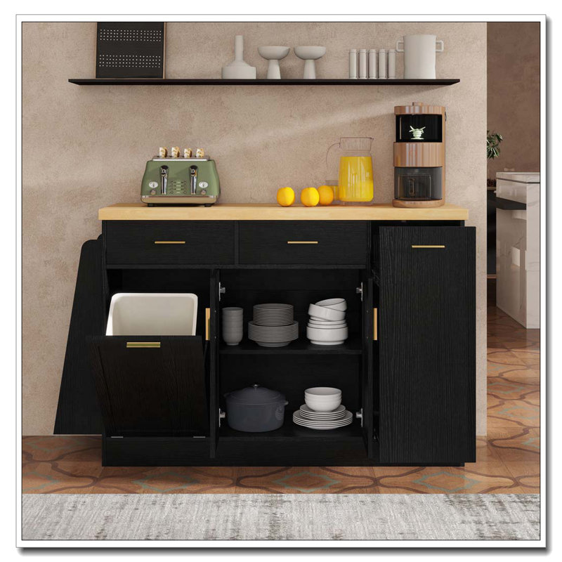 Multi-Functional Storage Sideboard,Kitchen Island Table, Black