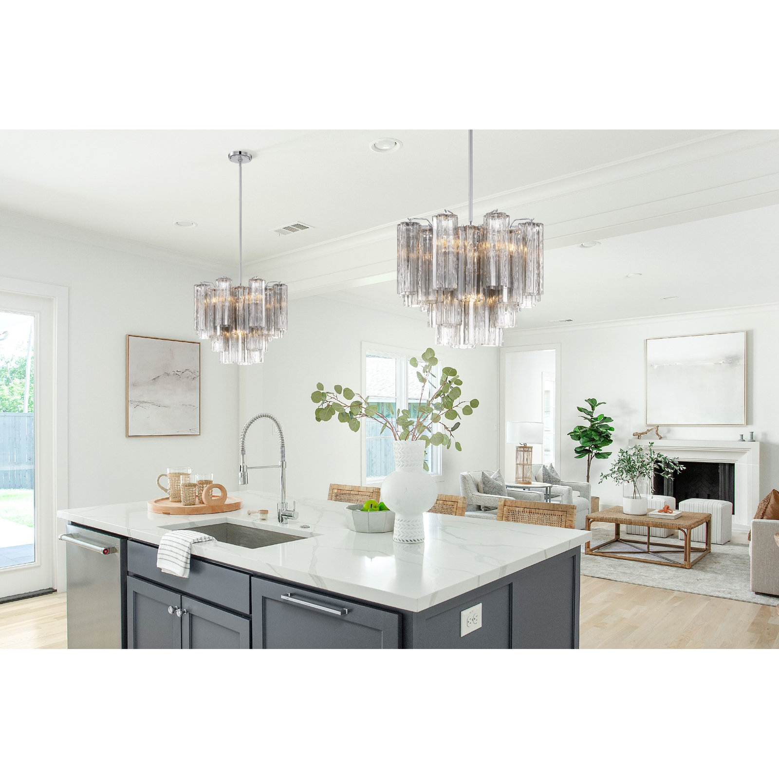 Arras Dimmable Tiered Chandelier, 13.75" H x 17.75" W x 17.75" D, Polished Chrome, Black