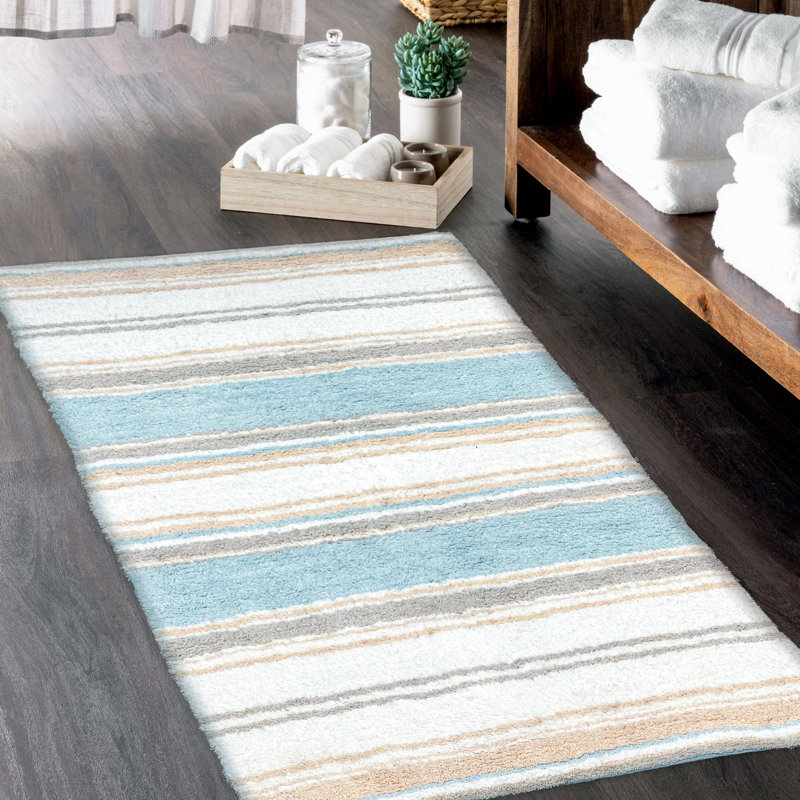 Tapis pour salle de bain Lermitage, Bleu côtier / beige / blanc