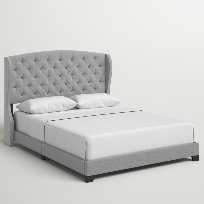 Lit tapissier capitonné standard Rhode, Gris, Grand