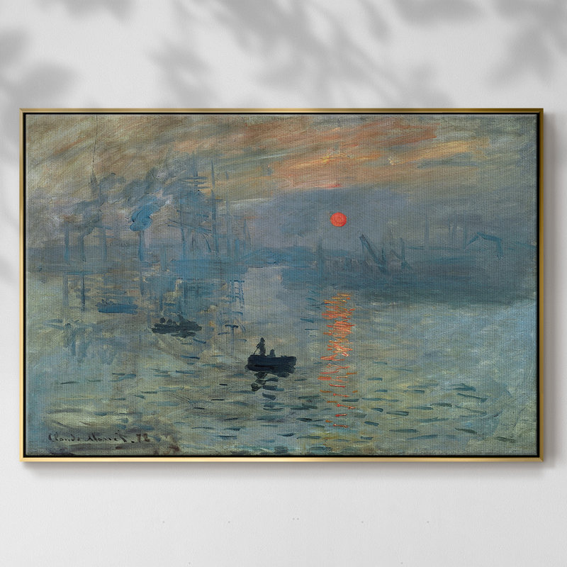Lever de soleil, H 17 po x l 25 po x P 2 po, Toile avec cadre flottant or