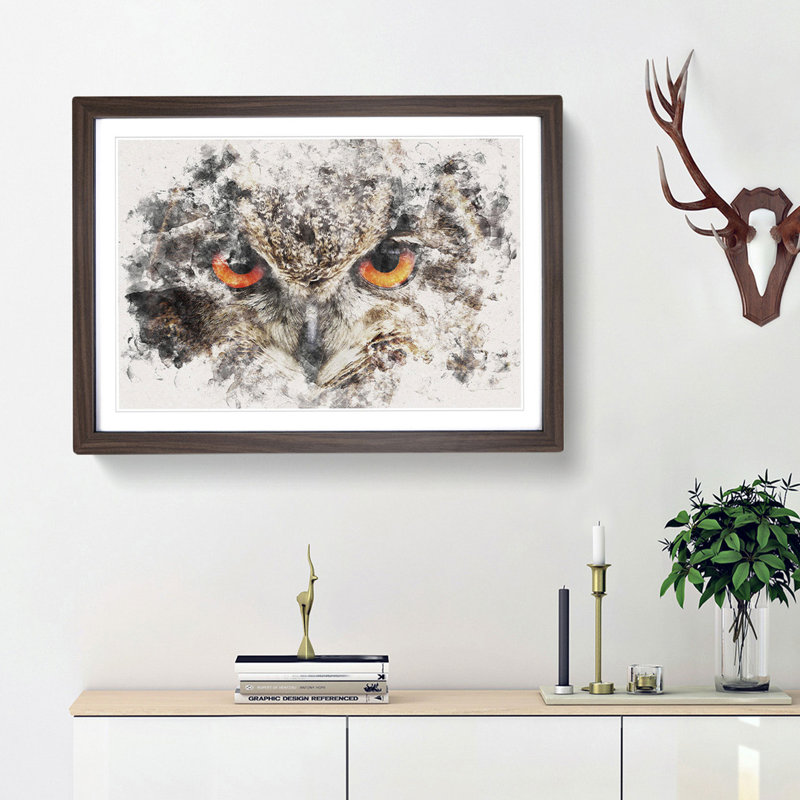 Great Horned Owl - Picture Frame Painting Print, Walnut Framed, 45cm H x 63cm W x 2cm D