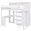 Lit mezzanine en bois avec plusieurs tablettes de rangement et garde-robe-319379484