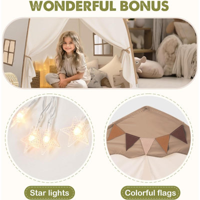 Kids Play Tent With Flags & Star Lights, Portable & Foldable  , Bed Tents Bed Canopy  Indoor Outdoor Joyhut Dome Tent Playhouse,Kids Birthday Gift