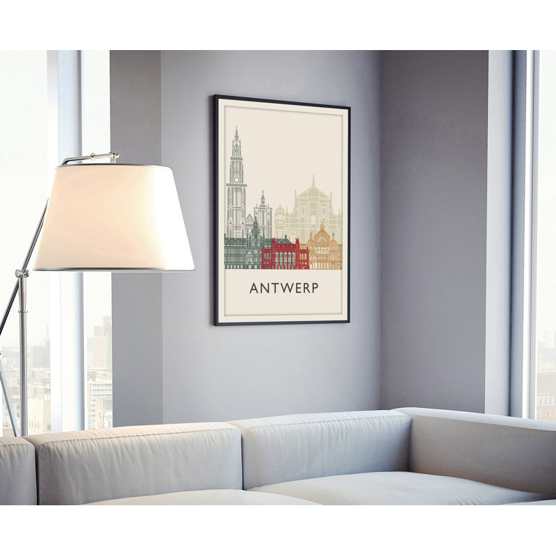 Antwerp Illustration World Cities Belgium Travel - Unframed Illustration, 14" H x 11" W x 0.35" D