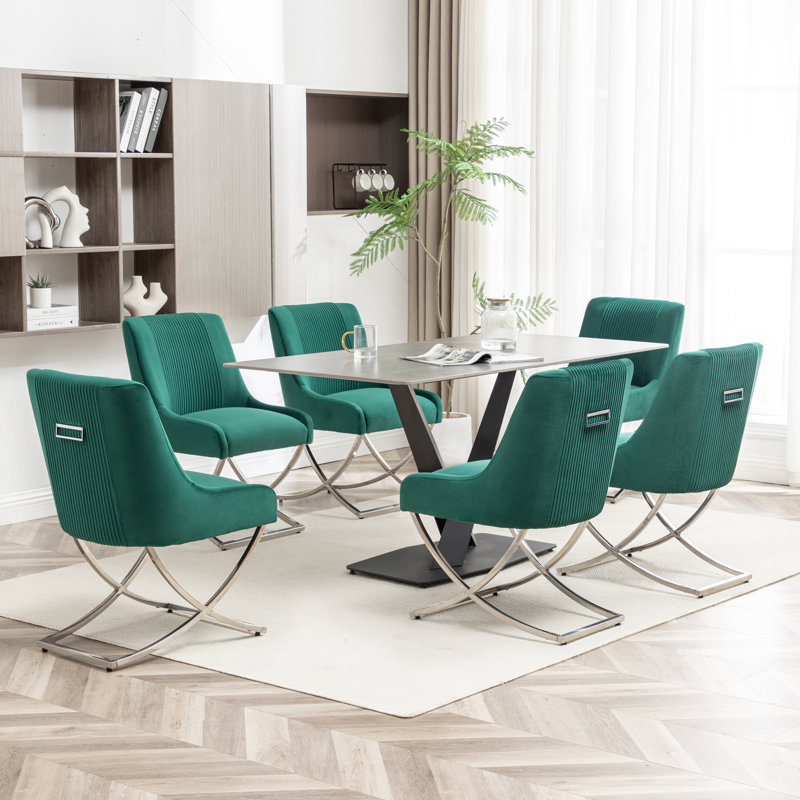 Chaise d'appoint rembourrée en velours Elian, Vert foncé, 6