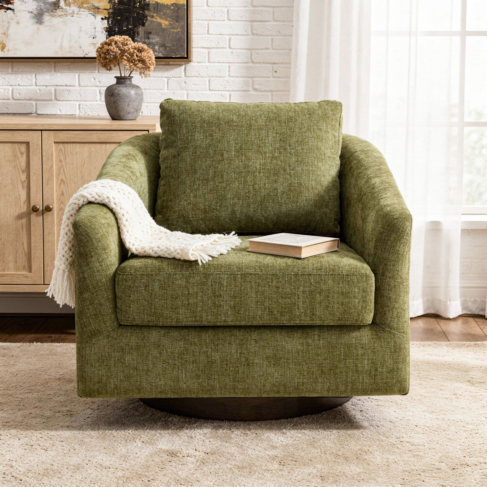 Upholstered Swivel Accent Chair, Green