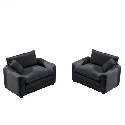 Luxurious And Sophisticated Deep Seated Sofa Set With Two Single Chairs In Grey Corduroy Fabric, Suitable For Bedroom And Office