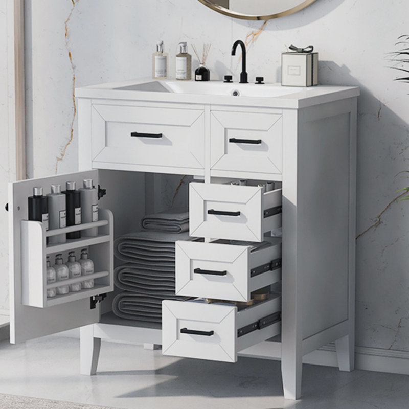 Armoire de salle de bain avec tiroirs, Blanc