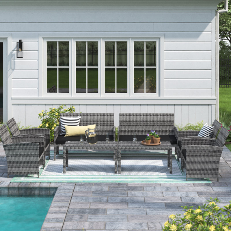 Alyssya 8 Piece Rattan Sofa Seating Group, Black