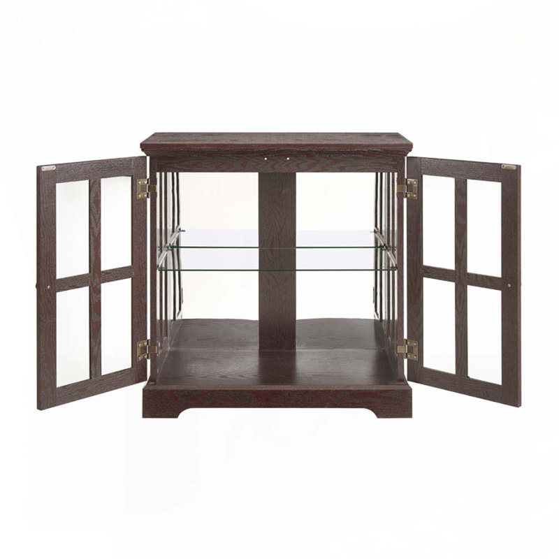 Retro Antique LED Curio Display Cabinet With Adjustable Shelves And Lattice Doors, Dark Brown
