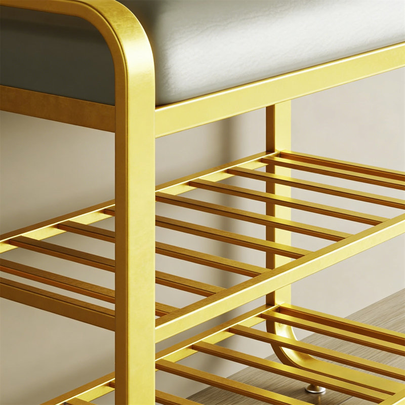 Organisateur de vestibule moderne avec coussin et support de rangement, Doré, 20.4" H x 23.6" W x 12.5" D