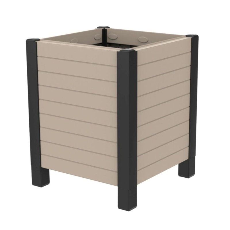  17-Inch x 17-Inch Flora Cube Planter Box for Patios or Decks, Khaki, Cream