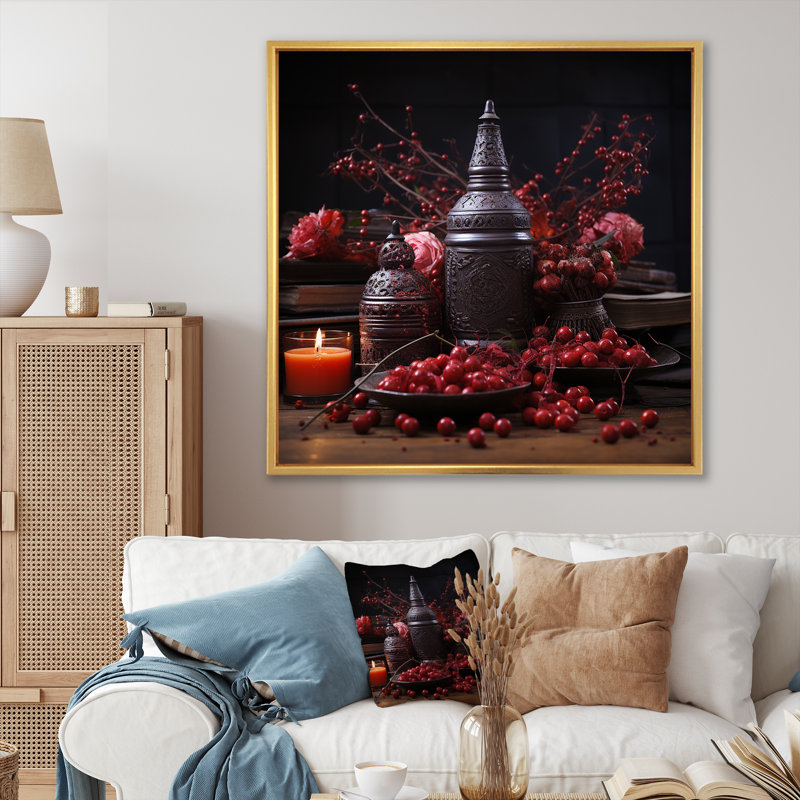 «Folk Religion Ancestral Offings I», reproduction sur toile, Cadre flottant doré, H 36 po x l 36 po x P 1,5 po