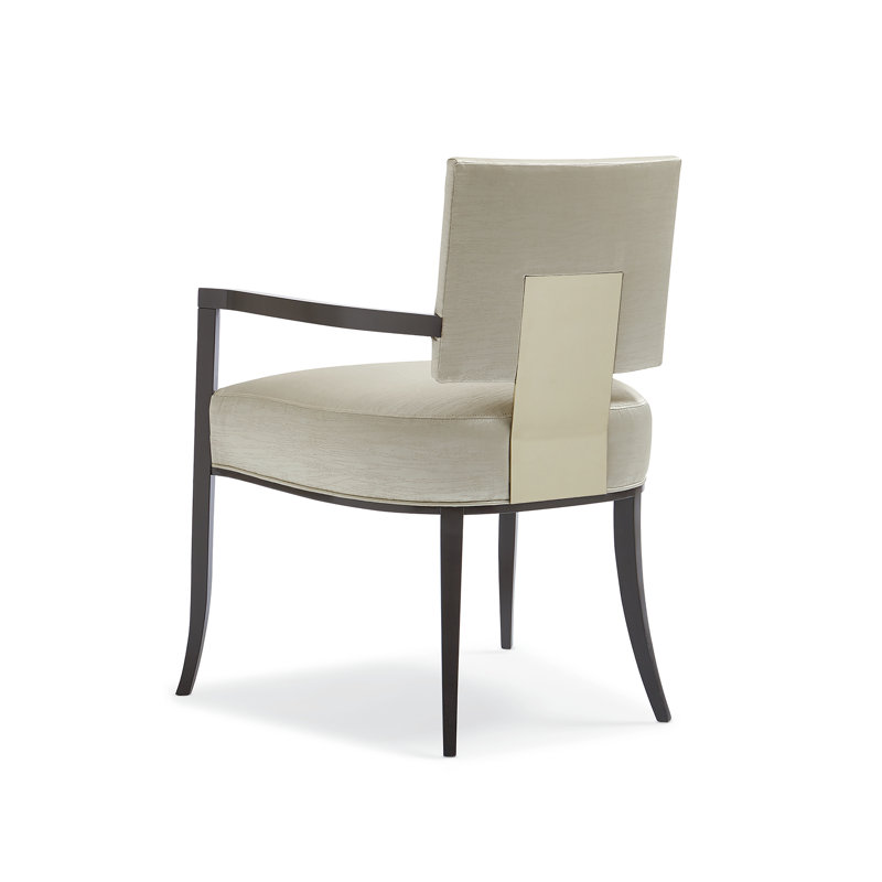 Reserved Seating Upholstered Arm Chair, Light Yellow, Bronze/Gold