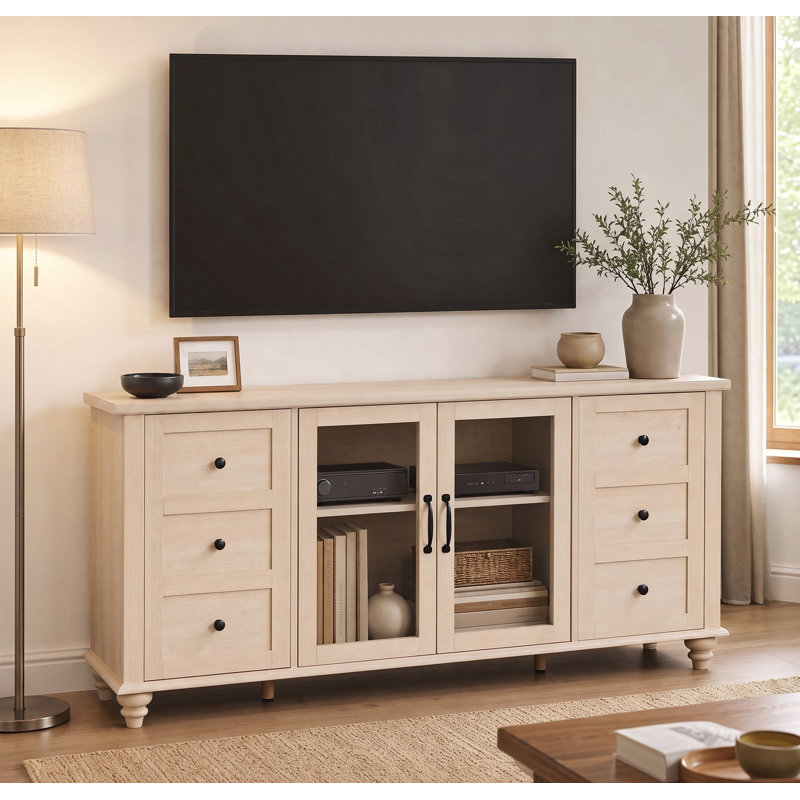 Meuble télé en bois manufacturé et l 57,9 po Scarlett, Beige clair