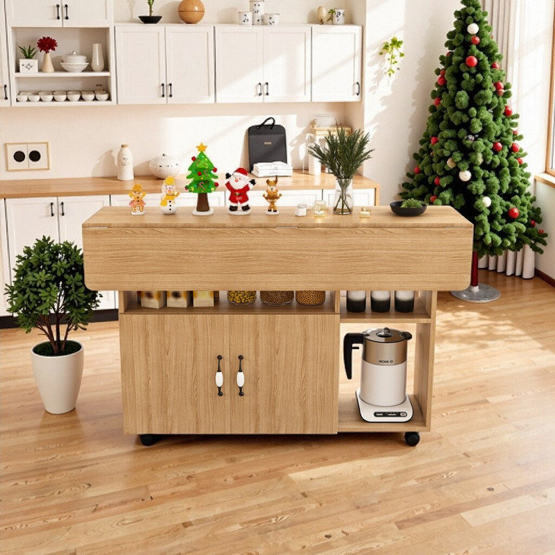 Table multifonctionnelle pliable de 47 pouces avec tablettes de rangement et roulettes pour petits espaces