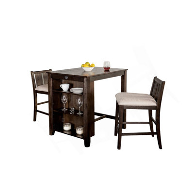 Transitional Style 3Pc Dining Set 1X Counter Height Table & 2X Chairs Storage Shelves USB Outlet Padded Seat Dark Cherry And Gray Finish Dining Room