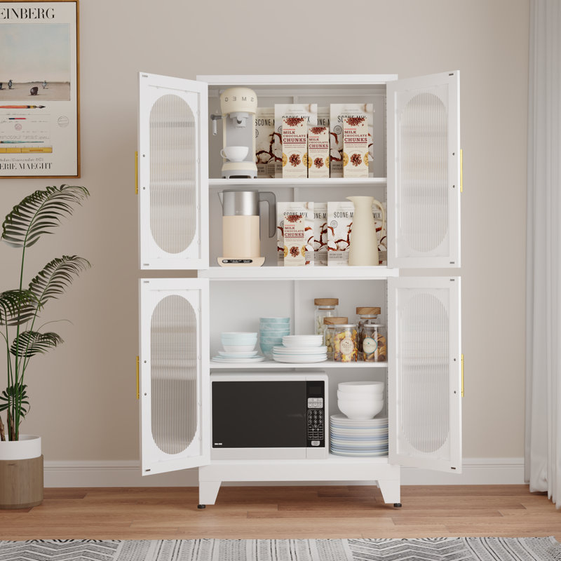 Armoires de rangement pour garde-manger Mordern avec portes en acrylique et tablettes réglables, Blanc